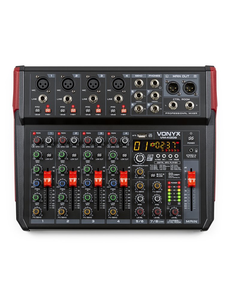 VM-KG08 Mezclador para música 8 canales BT/DSP/USB grabación