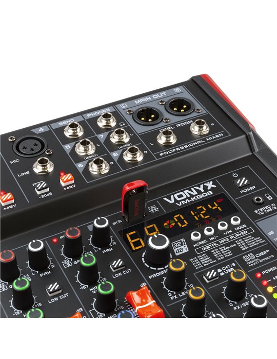 VM-KG08 Mezclador para música 8 canales BT/DSP/USB grabación