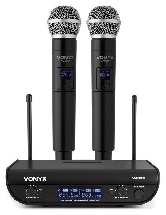 WM82 Microfono inalambrico digital UHF 2 canales con 2 micros de mano