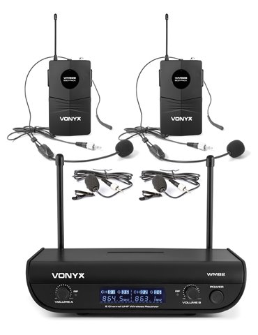 WM82B Microfono inalambrico digital UHF 2 canales con 2 micros de cabeza