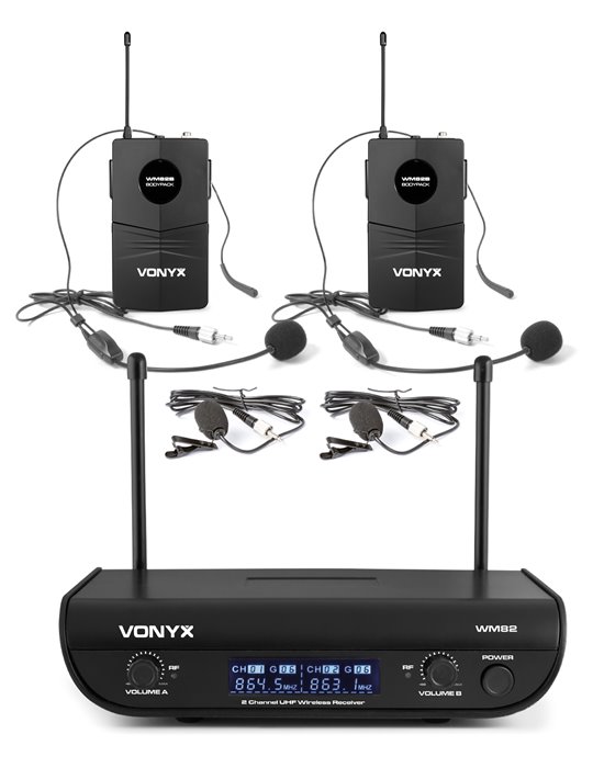 WM82B Microfono inalambrico digital UHF 2 canales con 2 micros de cabeza