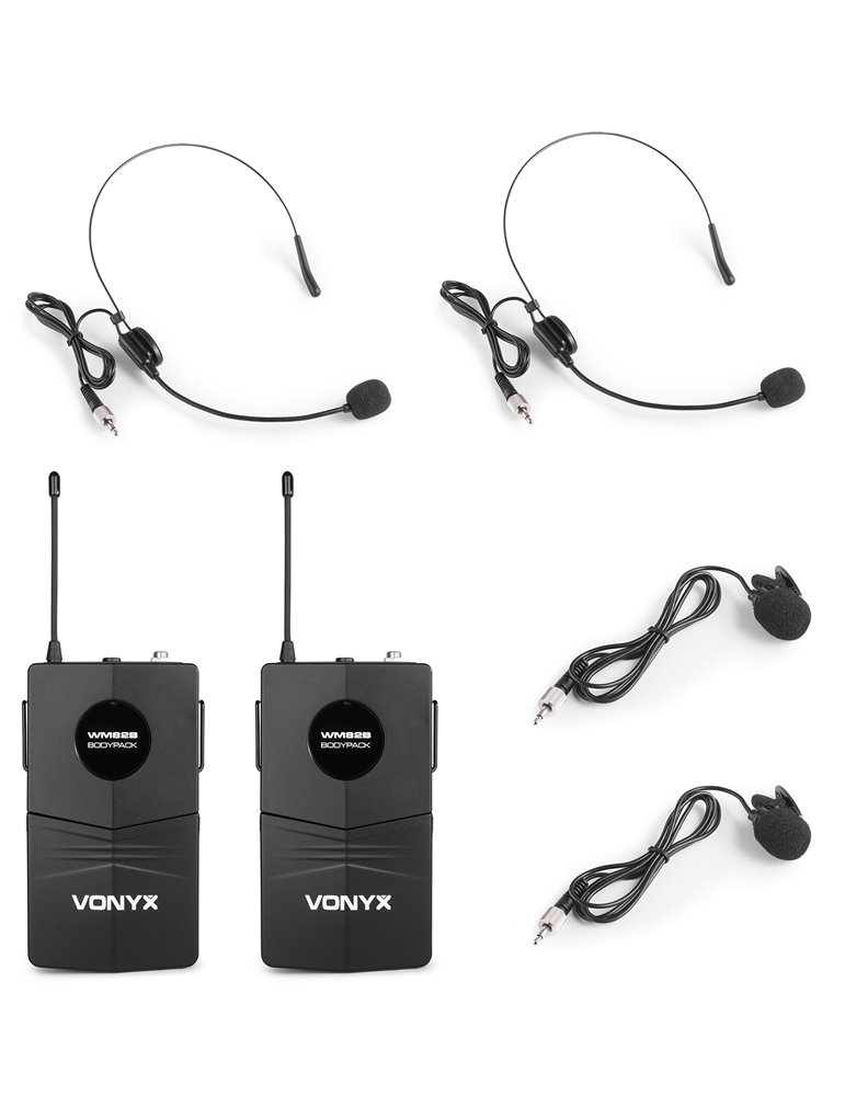 WM82B Microfono inalambrico digital UHF 2 canales con 2 micros de cabeza