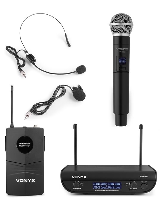 WM82C Micrófono inalámbrico digital UHF de 2 canales con bolsillo y cuerpo 