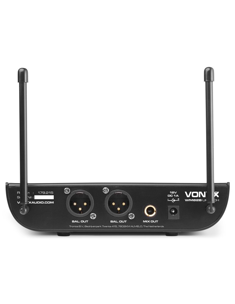 WM82C Micrófono inalámbrico digital UHF de 2 canales con bolsillo y cuerpo 