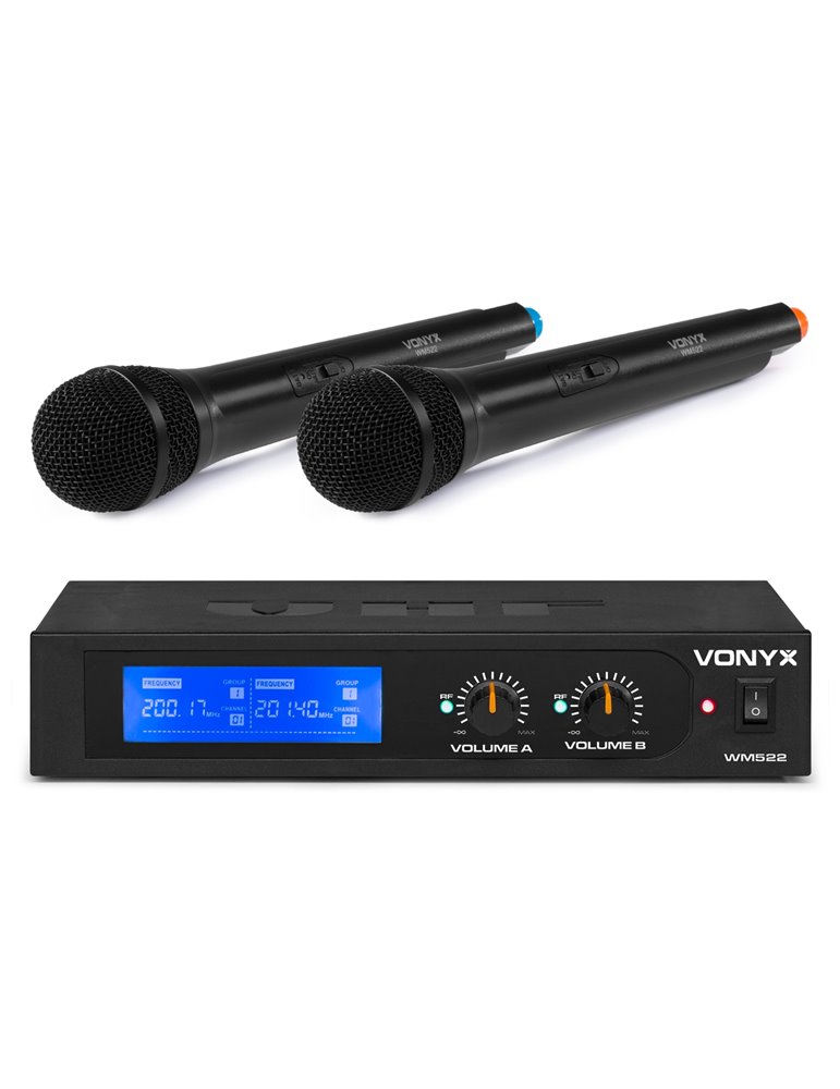 WM522 Microfono inalambrico VHF 2 canales con 2 micros de mano