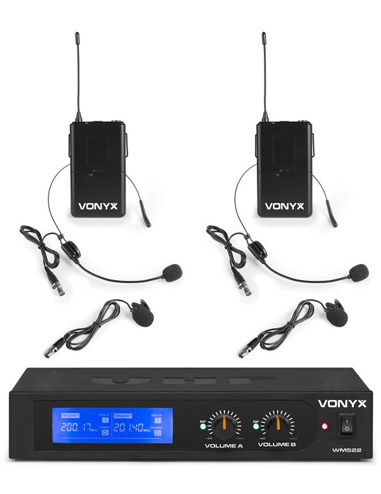 WM522B Microfono inalambrico VHF 2 canales  con 2 micros de cabeza