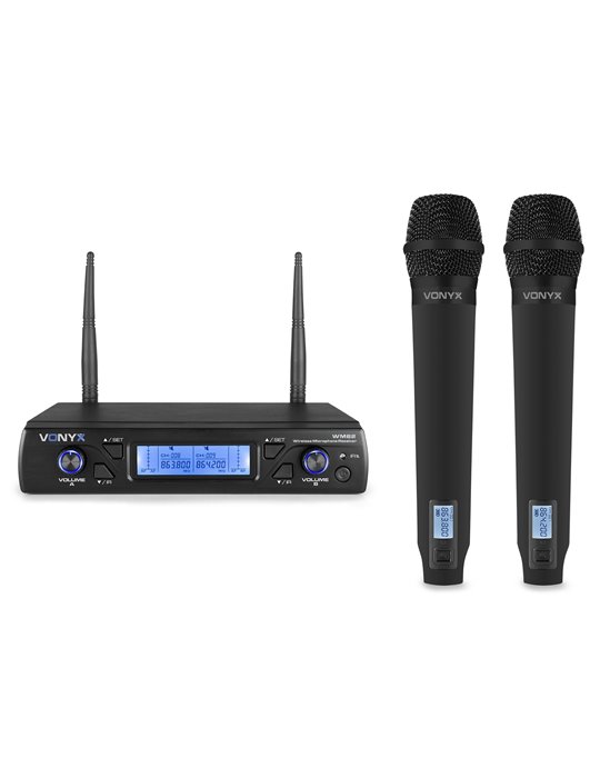 WM62 Micrófono inalámbrico UHF 16Ch con 2 micrófonos de mano