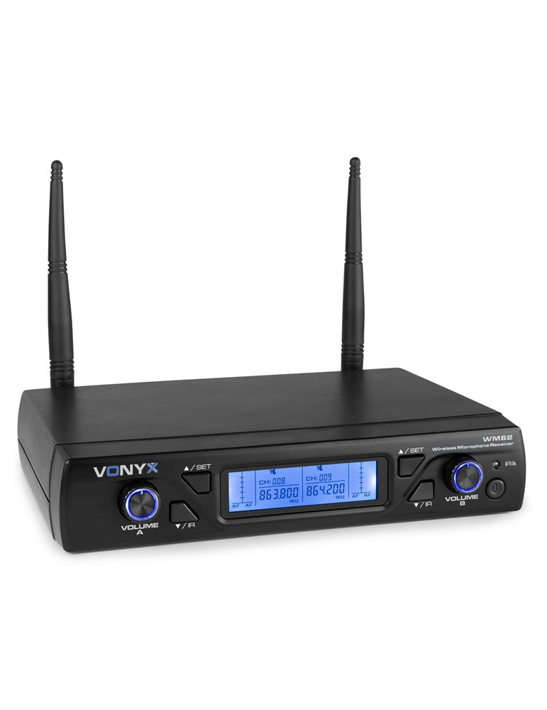 WM62 Micrófono inalámbrico UHF 16Ch con 2 micrófonos de mano