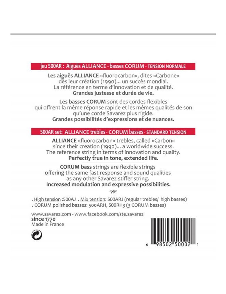 Juego Savarez Clásica Alliance Corum 500-AR