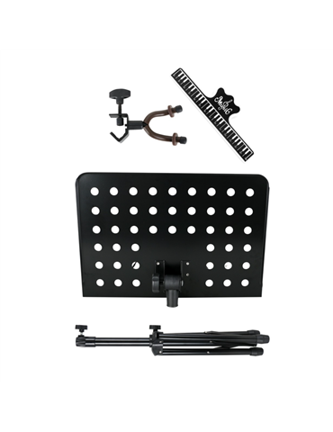 Atril Orquesta TCM MS-533UBK Negro Perforado c/soporte ukelele 2