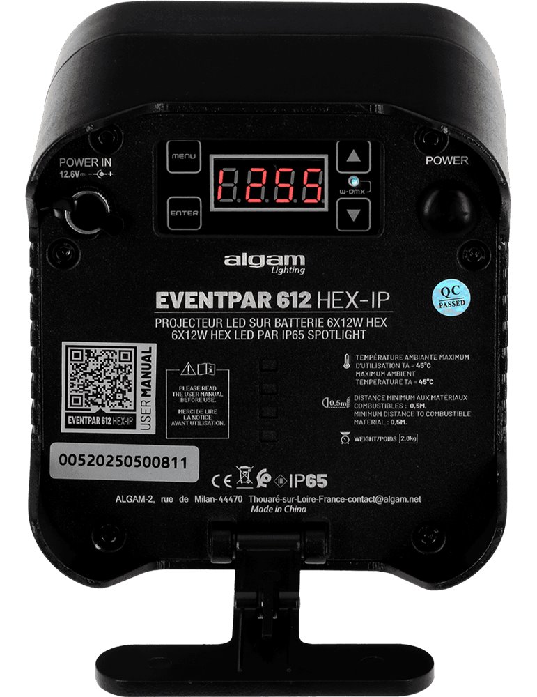 Foco PAR LED 6x12W  RGBWA+UV, IP65 con batería y W-DMX