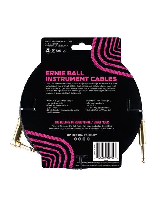 CABLE EB INSTRUMENTO TRENZADO JACK-JACK SA  2,54 m -  Negro (Conectores Dorados) 