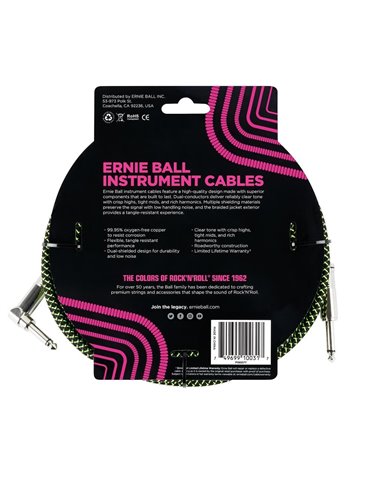 CABLE EB INSTRUMENTO TRENZADO JACK-JACK SA  2,54 m  - Negro / Verde 2