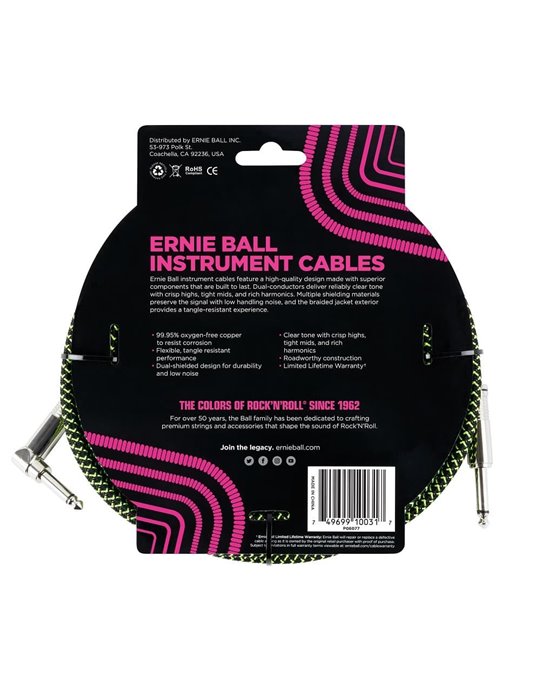 CABLE EB INSTRUMENTO TRENZADO JACK-JACK SA  2,54 m  - Negro / Verde