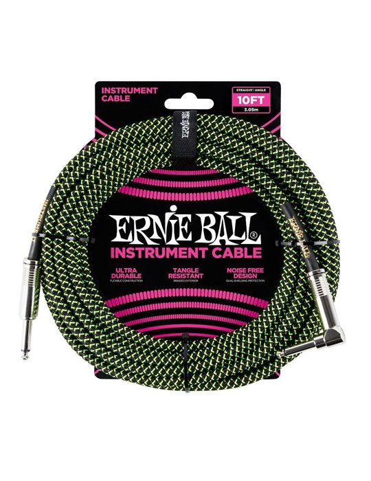 CABLE EB INSTRUMENTO TRENZADO JACK-JACK SA  2,54 m  - Negro / Verde