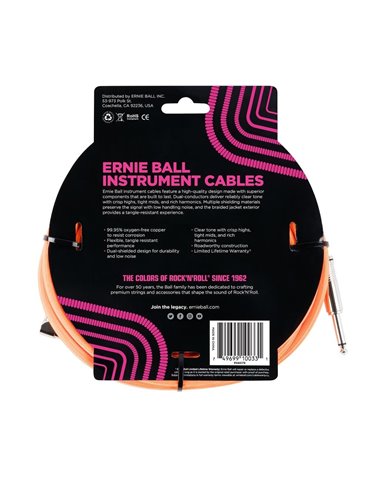 CABLE EB INSTRUMENTO TRENZADO JACK-JACK SA  2,54 m  - Naranja / Neon 2