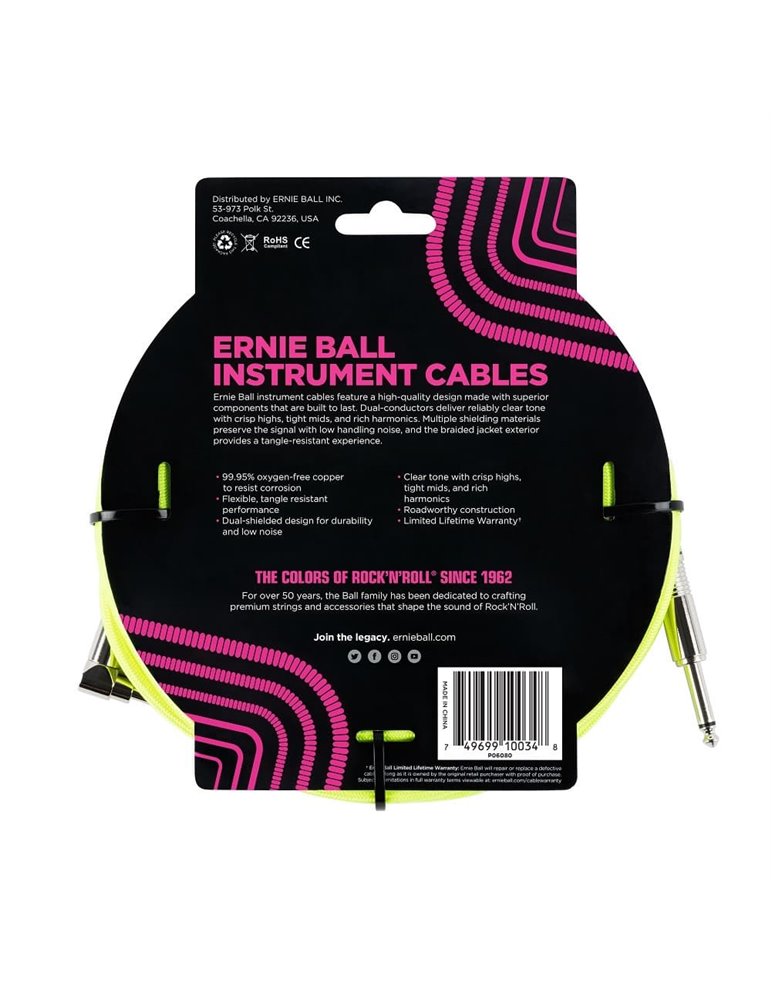 CABLE EB NSTRUMENTO TRENZADO JACK-JACK SA  2,54 m  - Neon /Amarillo