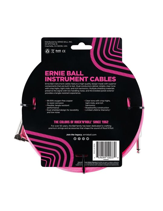 CABLE EB INSTRUMENTO TRENZADO JACK-JACK SA  5,49 m  - Neon / Rosa