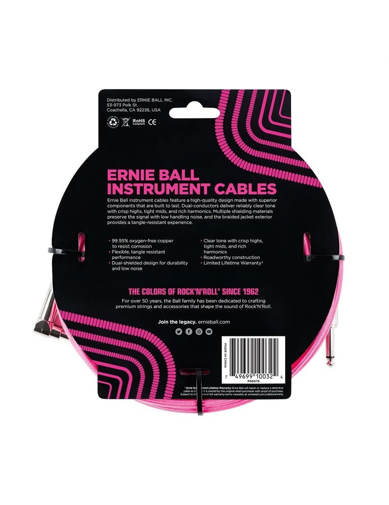 CABLE EB INSTRUMENTO TRENZADO JACK-JACK SA  2,54 m  - Rosa / Neon
