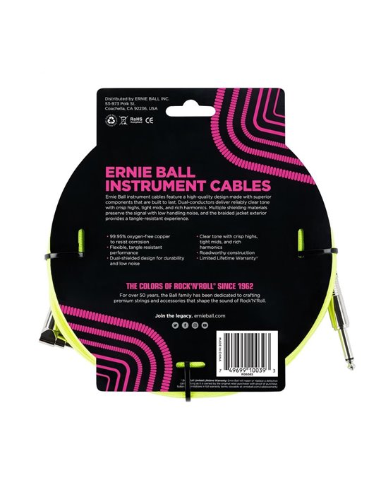 CABLE EB INSTRUMENTO TRENZADO JACK-JACK SA  5,49 m  - Neon / Amarillo