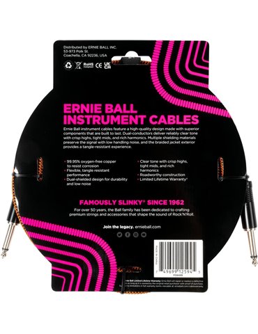 CABLE EB INSTRUMENTO TRENZADO JACK-JACK SS 3 m - Naranja / Negro 2