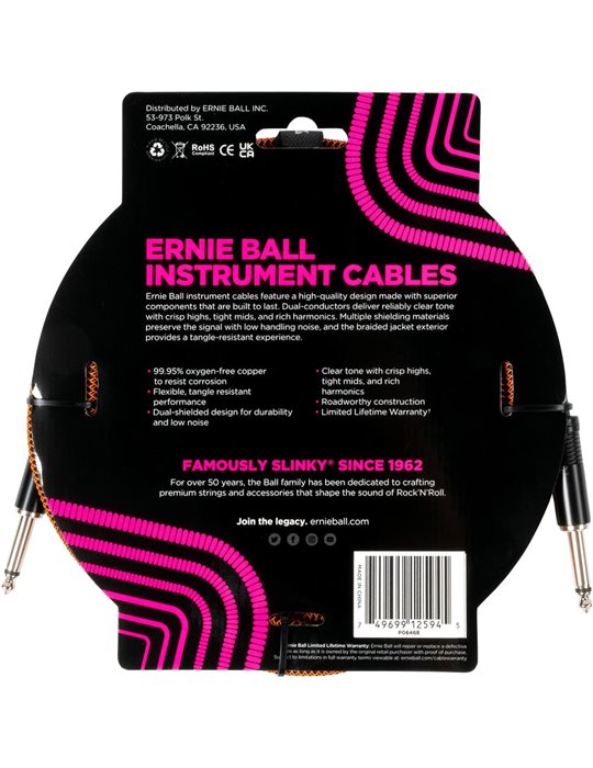 CABLE EB INSTRUMENTO TRENZADO JACK-JACK SS 3 m - Naranja / Negro