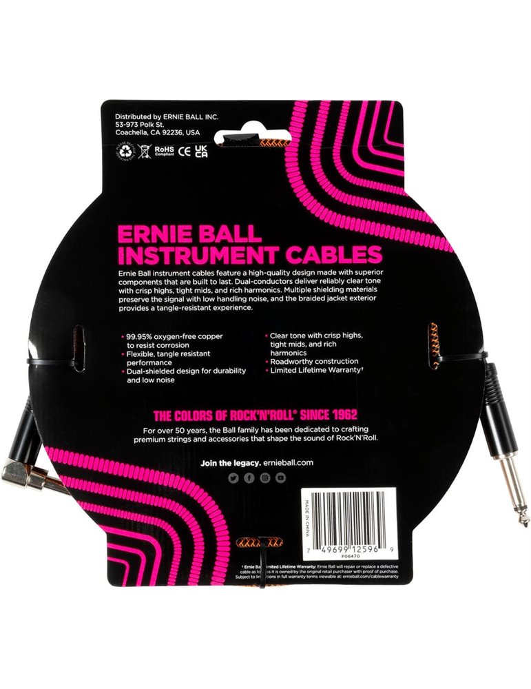 CABLE EB INSTRUMENTO TRENZADO JACK-JACK SA 3 m - Naranja / Negro