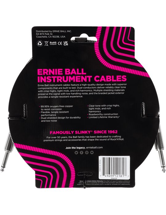 CABLE EB INSTRUMENTO TRENZADO JACK-JACK SS 3 m - Silver Fox