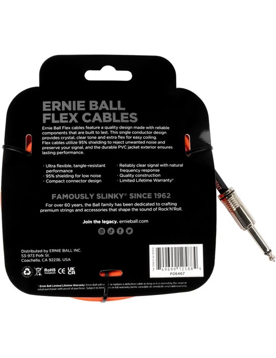 CABLE EB INSTRUMENTO FLEX JACK-JACK SS 6 m - NARANJA
