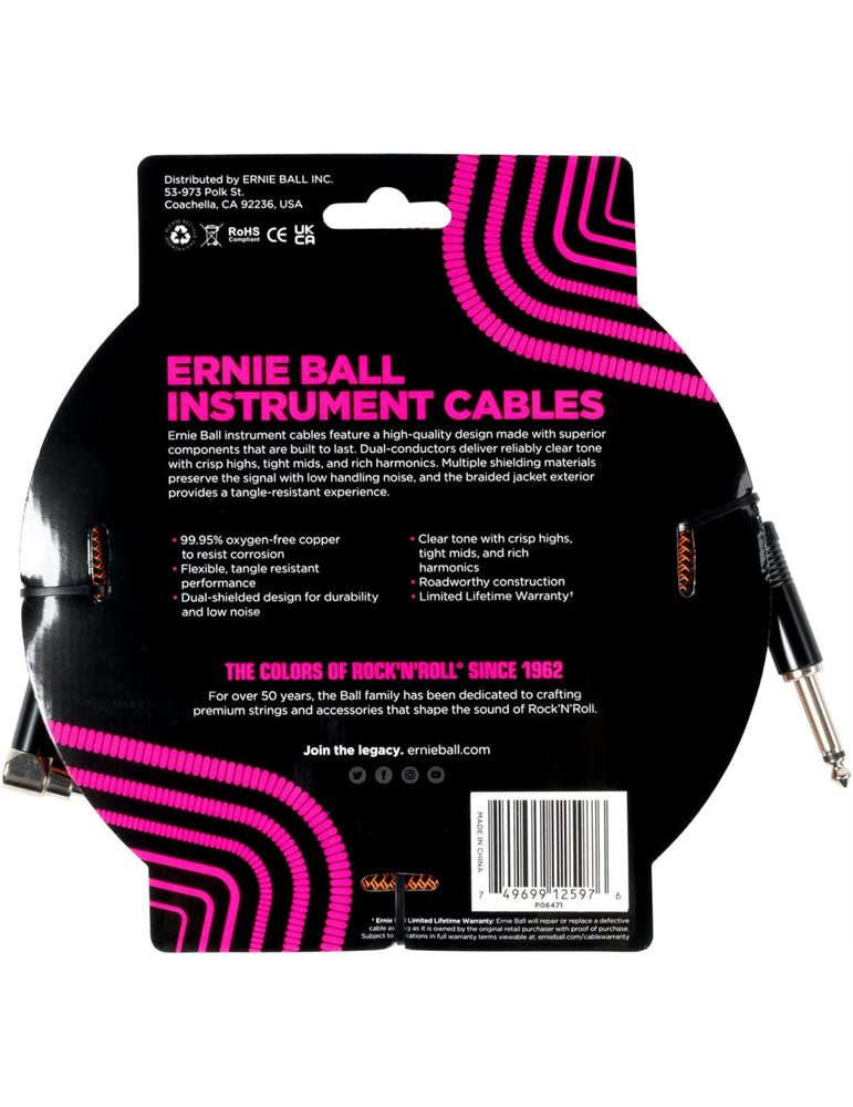CABLE EB INSTRUMENTO TRENZADO JACK-JACK SA 5,5 m - Naranja / Negro