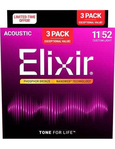 PACK 3 - JUEGOS ACÚSTICA NANOWEB PHOSPHOR/BZ CUSTOM  LIGHT 11-52