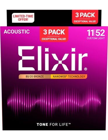 PACK 3 - JUEGOS ACÚSTICA NANOWEB 80/20 BRONZE CUSTOM LIGHT 11-52