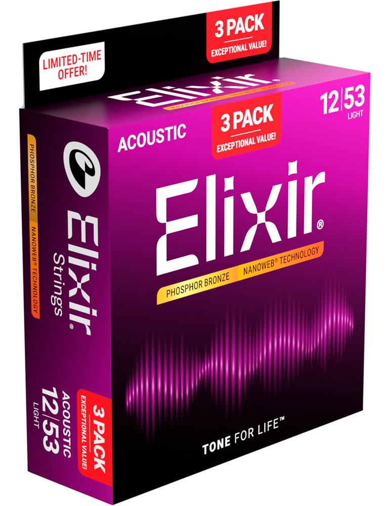 PACK 3 - JUEGOS ACÚSTICA NANOWEB PHOSPHOR/BZ CUSTOM  LIGHT 12-53