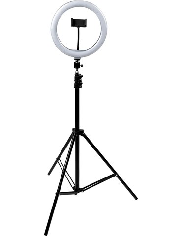 Soporte podcast trípode con aro LED y soporte para teléfono