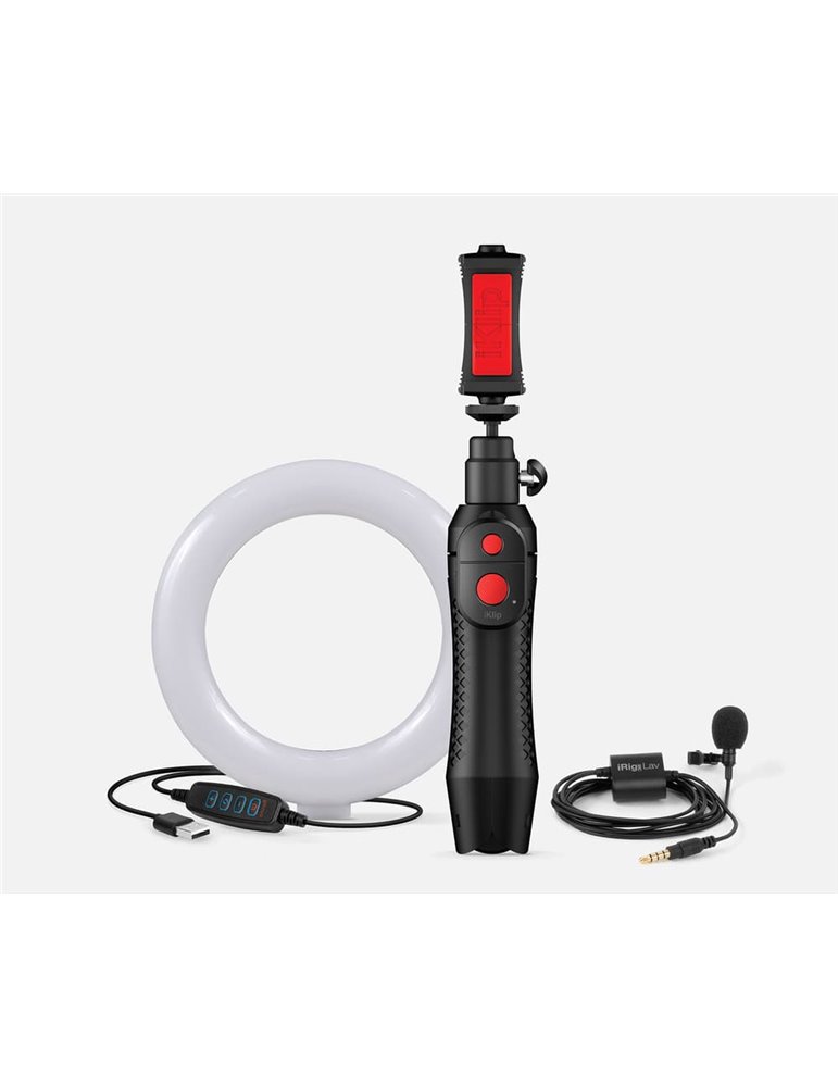 Bundle con: iRig Mic Lav, iKlip Grip Pro y aro de luz led