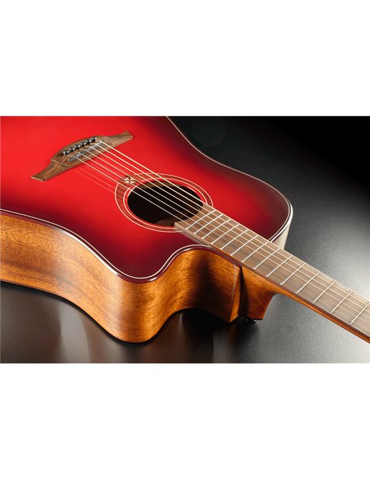 GUITARRA ACÚSTICA LAG DREADNOUGHT A/E CUTAWAY - EDICIÓN LIMITADA RED BURST