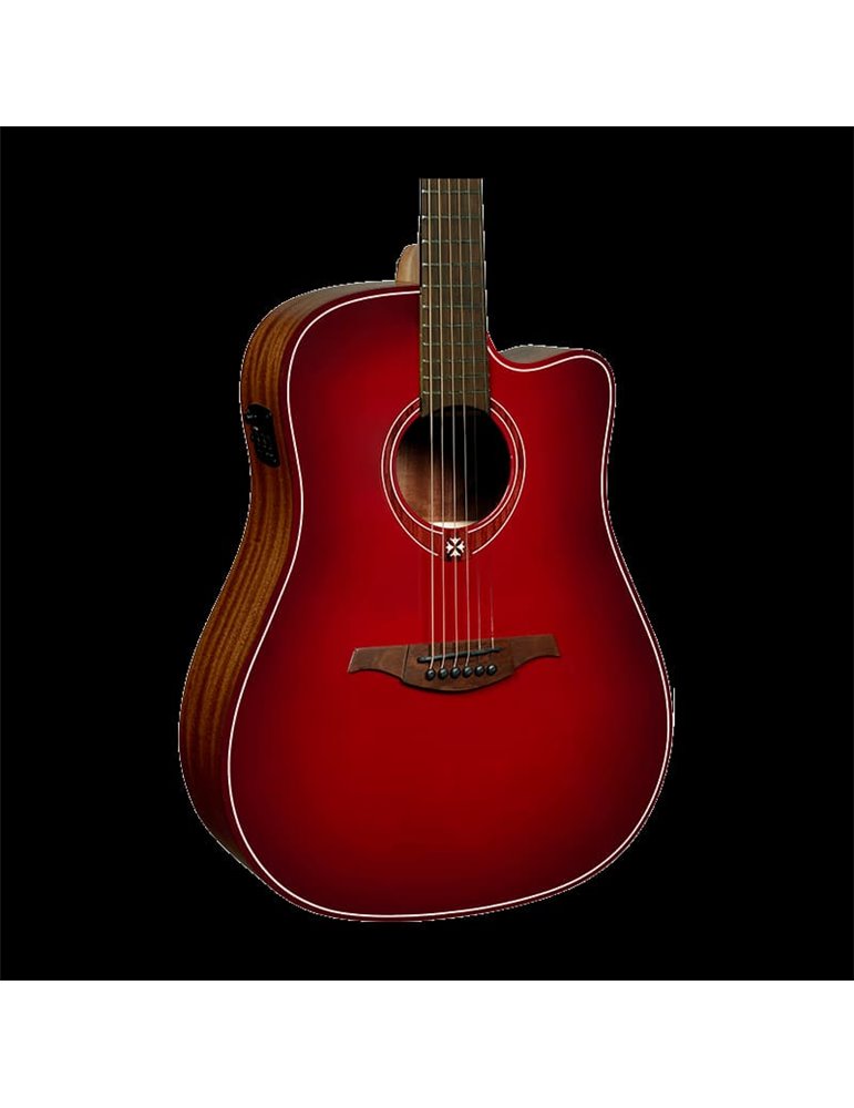GUITARRA ACÚSTICA LAG DREADNOUGHT A/E CUTAWAY - EDICIÓN LIMITADA RED BURST