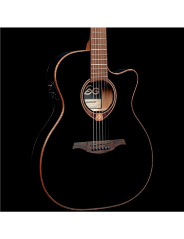 GUITARRA ACÚSTICA LÂG AUDITORIUM SLIM CUTAWAY TRAMONTANE 118 A/E - NEGRA