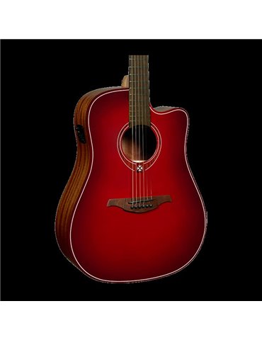 GUITARRA ACÚSTICA LAG DREADNOUGHT A/E CUTAWAY - EDICIÓN LIMITADA RED BURST