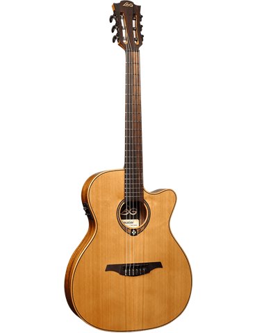 GUITARRA ACUSTICA NYLON LAG AUDITORIUM SLIM Cutaway Red Cedar - Khaya 2