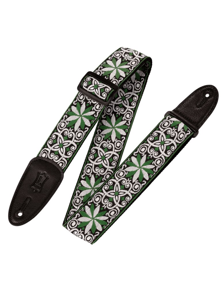 Correa Levy's Hootenanny Series Poly Jacquard 2" - Floral Verde y blanco