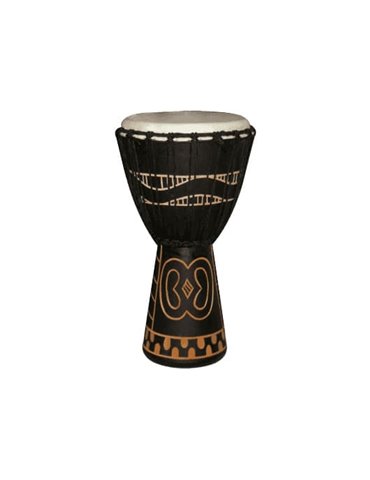 Djembe de 10? decorado con motivos africanos. Madera de tonos oscuros