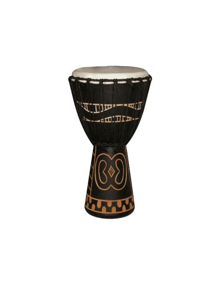 Djembe de 10? decorado con motivos africanos. Madera de tonos oscuros