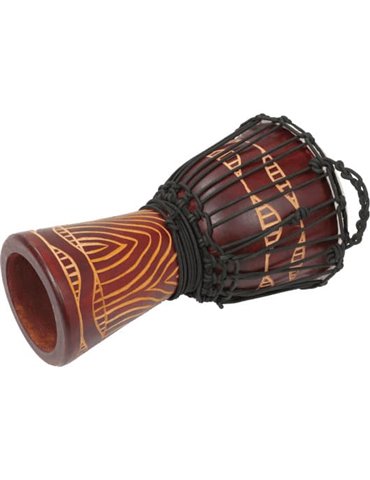 Djembe de 12? de madera rojiza. Parche de color blanco