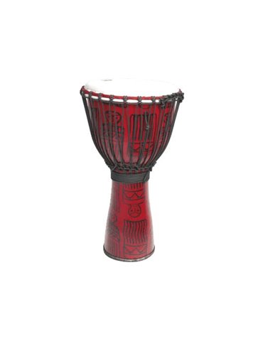 Djembe de 14? en tonos rojos. Decorado con motivos africanos. Construído en PVC
