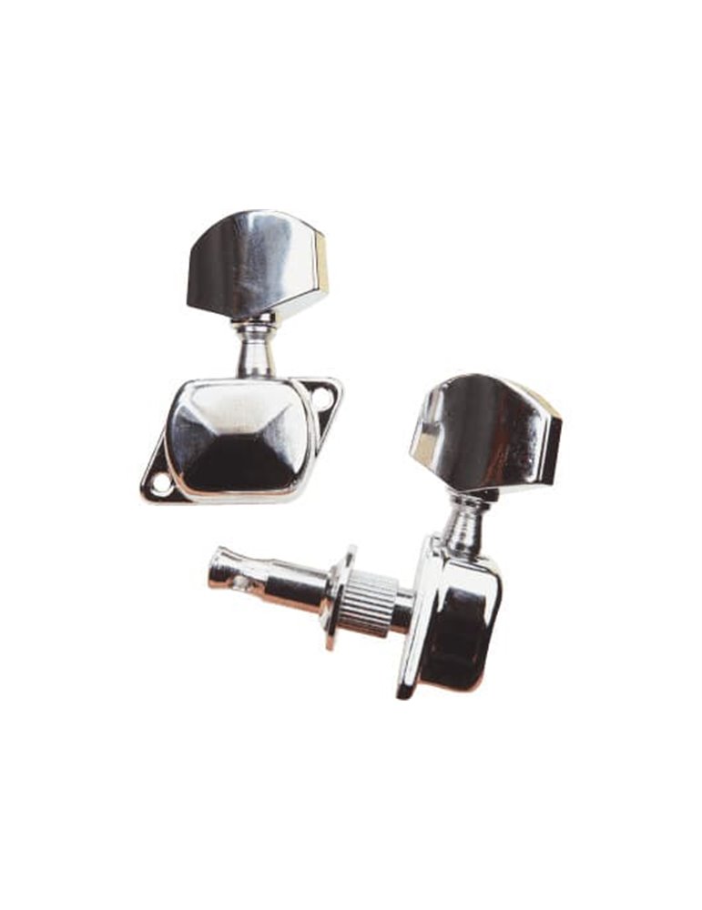 Clavijas cromadas de afinación para guitarras acústicas. Disposición 3+3