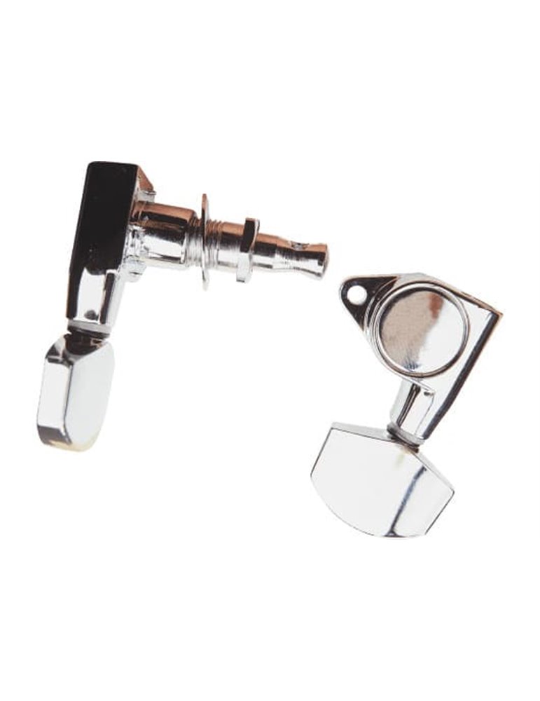 Clavijas de afinación cromadas. Disposición 3+3 radio 15:1