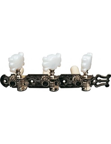 Clavijeros para guitarra clásica en forma de mariposa. Puente de clavijas metálico y clavijas de pl