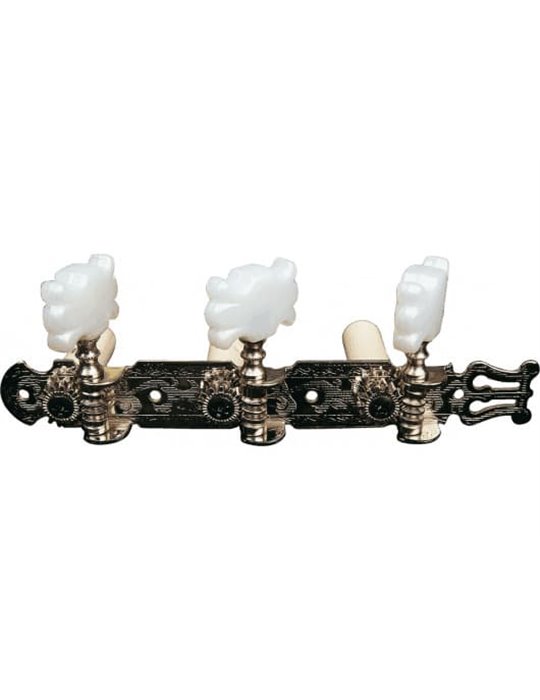 Clavijeros para guitarra clásica en forma de mariposa. Puente de clavijas metálico y clavijas de pl