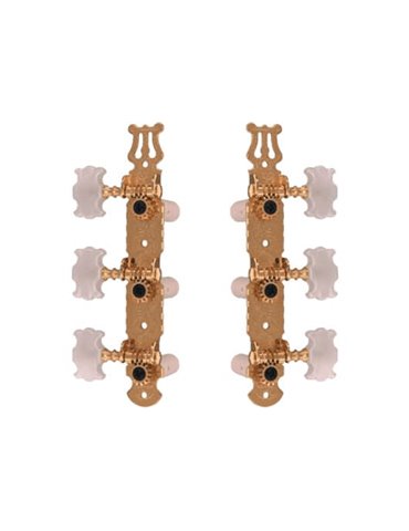 Clavijeros para guitarra clásica en forma de mariposa. Puente de clavijas metálico en color dorado 